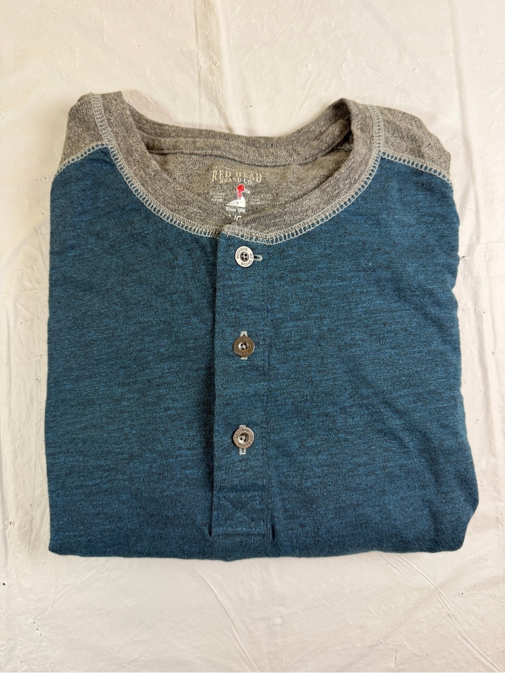 RedHead Men's Teal Blue Henley‎ Crewneck with Gray Trim